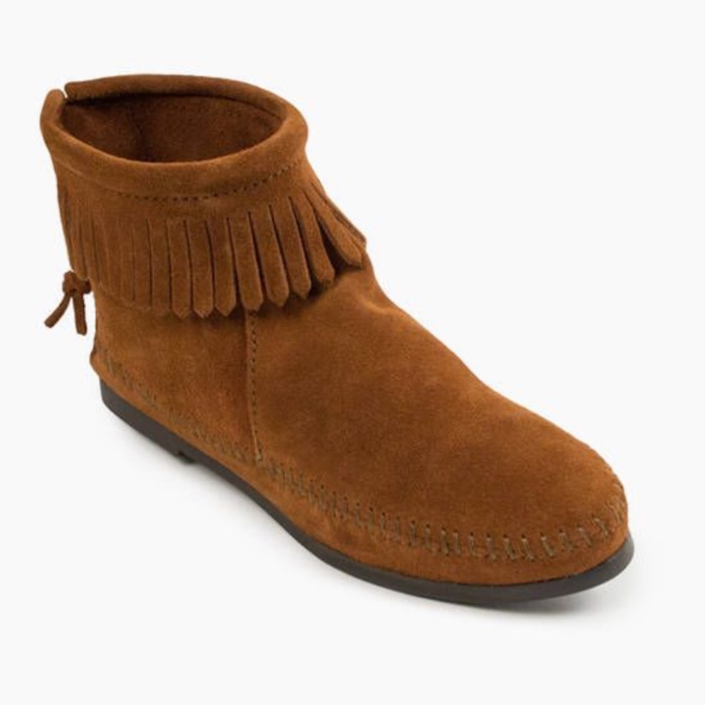 Minnetonka Women's Brown Suede Fringe Moccasin Ankle Boot